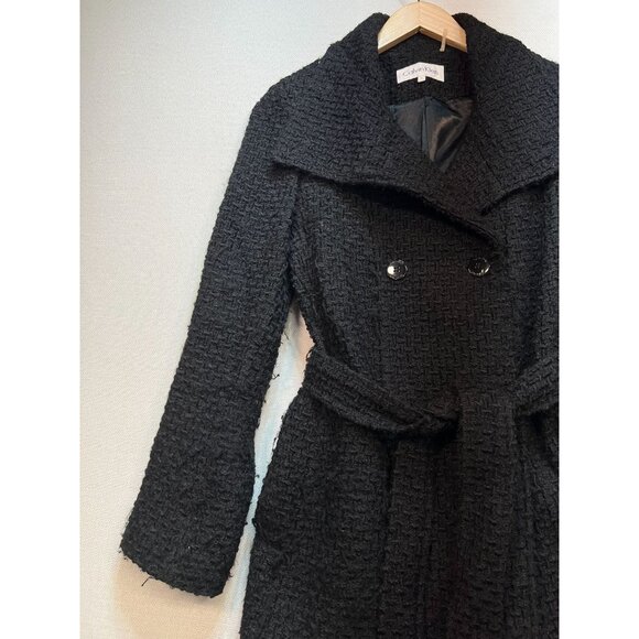 Calvin Klein Womens Basketweave Wool Double Breasted Peacoat Belted Size S Black - Picture 6 of 12
